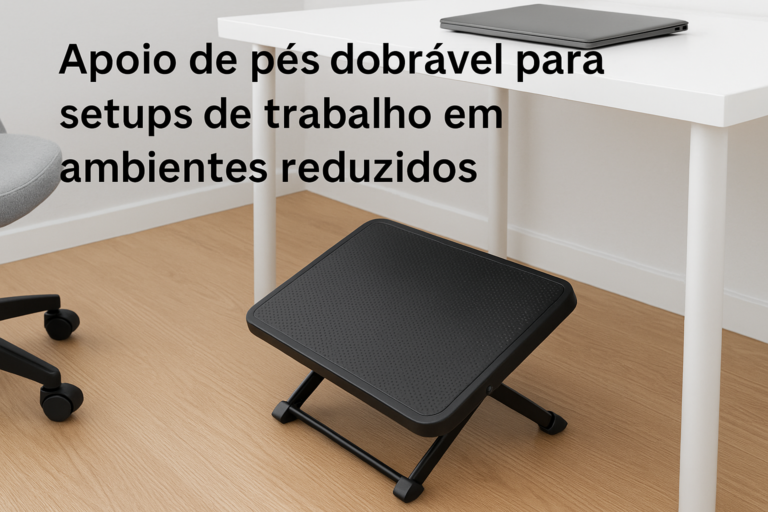 Apoio de pés dobrável para setups de trabalho em ambientes reduzidos