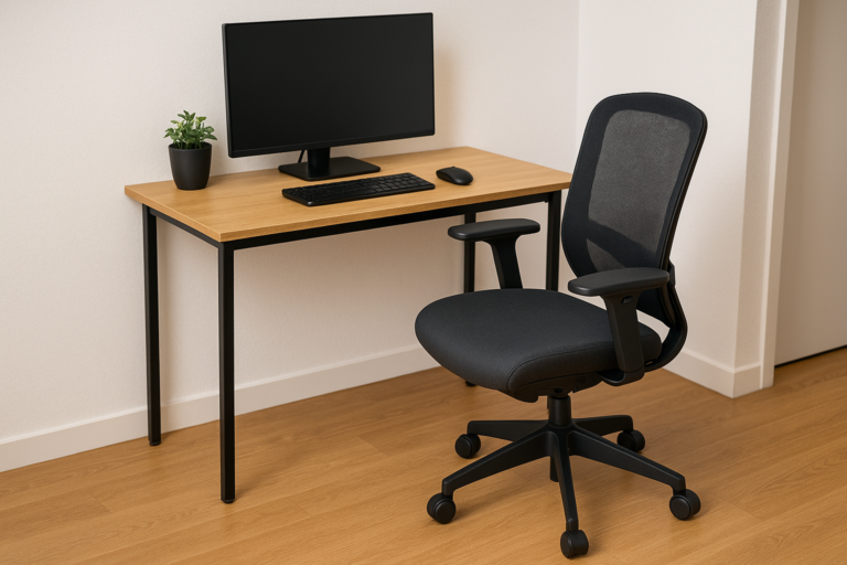 Cadeira ergonômica compacta para apartamentos pequenos e mesa estreita