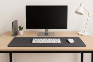 Mousepad estendido para mesas curtas em home office minimalista