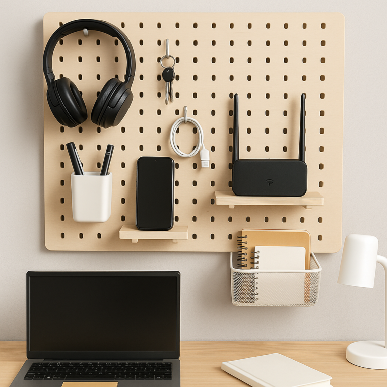 Painel pegboard modular para organizar acessórios de home office pequeno