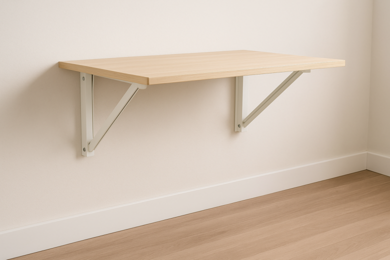 Suporte reforçado para mesa de parede minimalista em estúdio de 30m²
